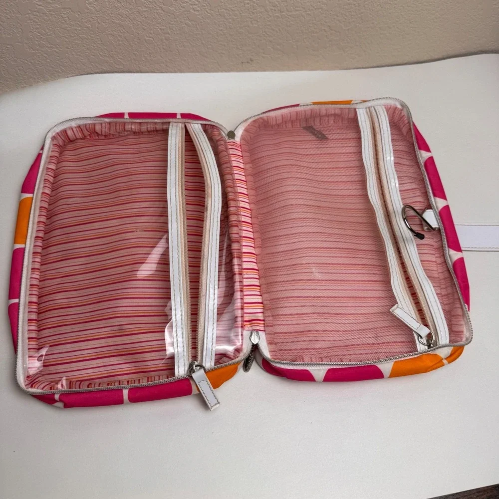 Lancome Hanging Makeup Bag Cosmetic Organizer Pink Orange Polka Dot Travel Case